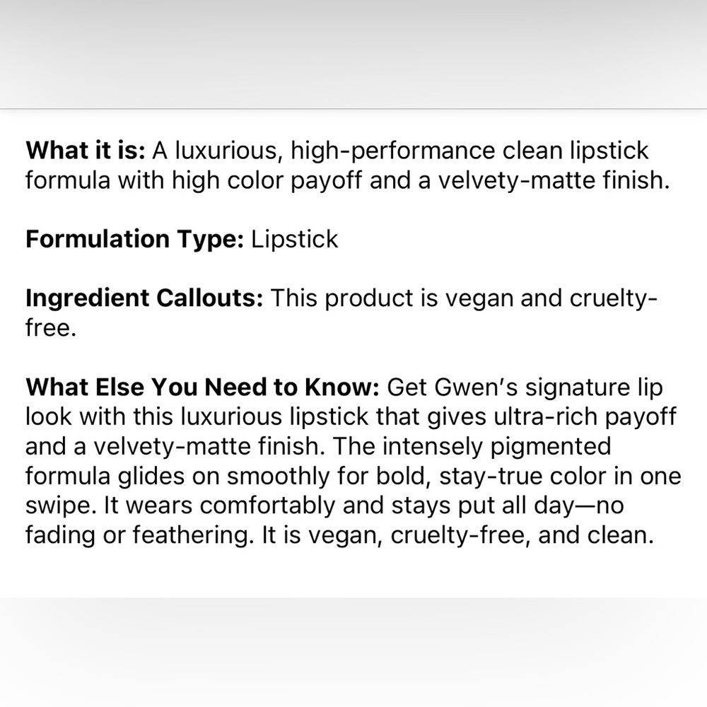 🌿 GXVE BY GWEN STEFANI Original Me Clean High-Performance Matte Lipstick - Picture 5 of 5